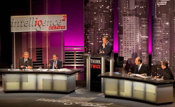 John Donvan moderates the debate; for the motion is Mustafa Barghouthi and Daniel Levy; against the motion is Dore Gold and Aaron David Miller